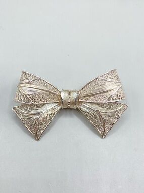 Vintage Topazio Sterling Silver Fine Filigree Bow Brooch